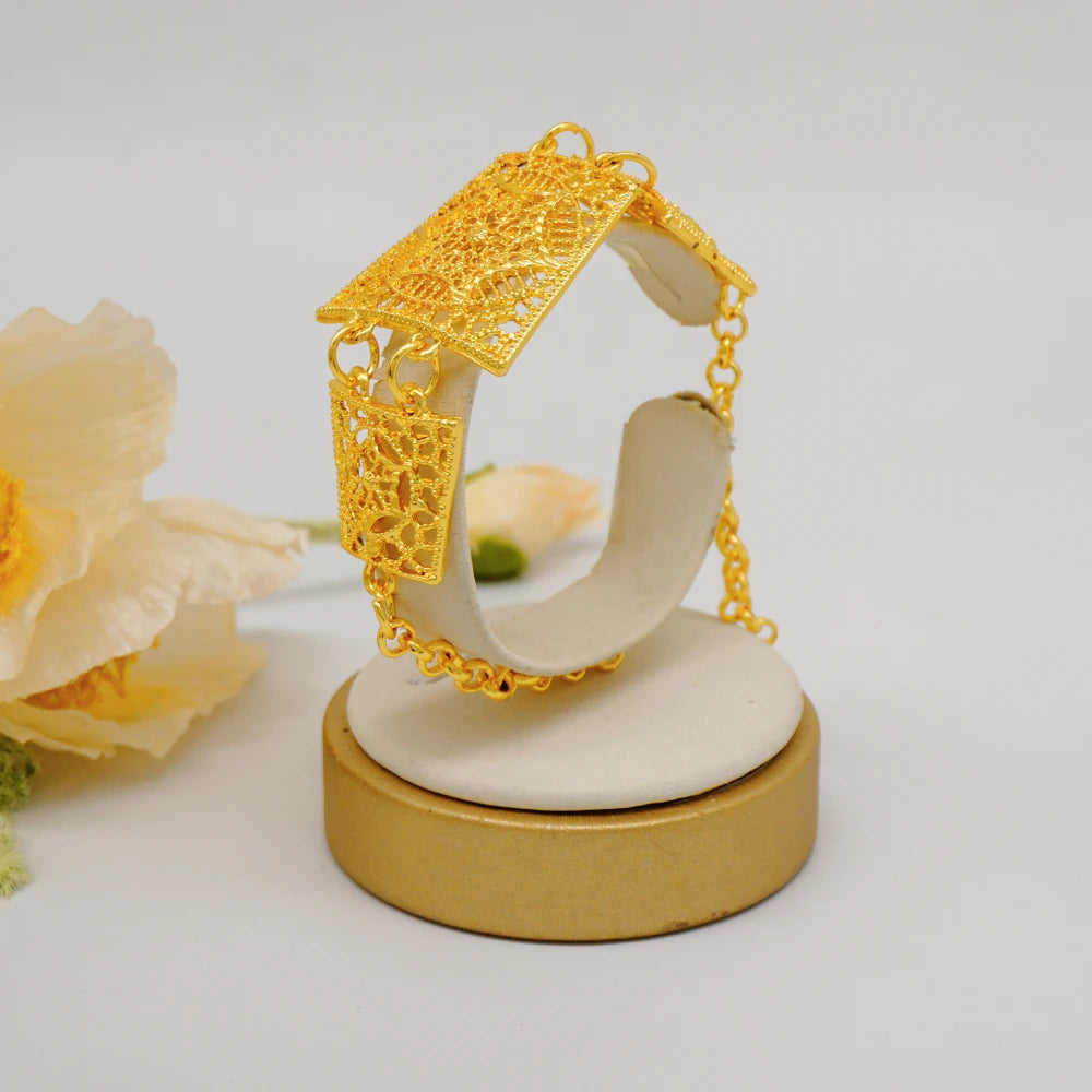 Trendy Nigerian Dubai Gold Color Jewelry Set For Women Tassel Long Chain Bridal Long Necklace Bracelet Earring Ring Wedding Sets