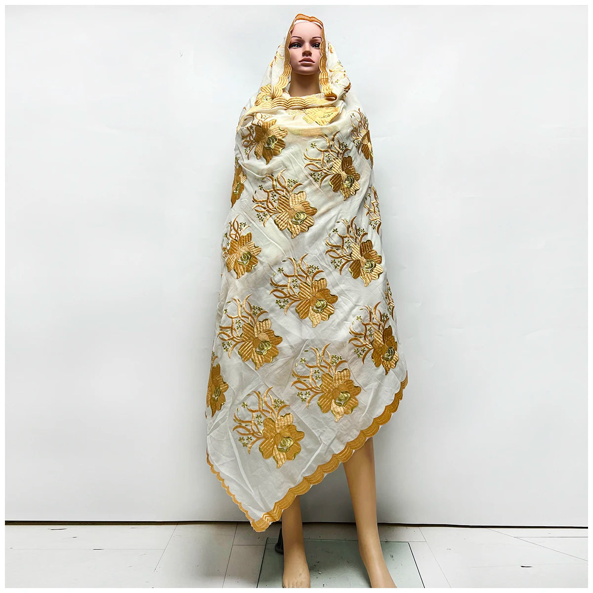 High Quality 100% Cotton Fabric Rayon Cotton Thread Eembroidered Scarf African Women Hijab Muslim Scarf Dubai Excellent Style