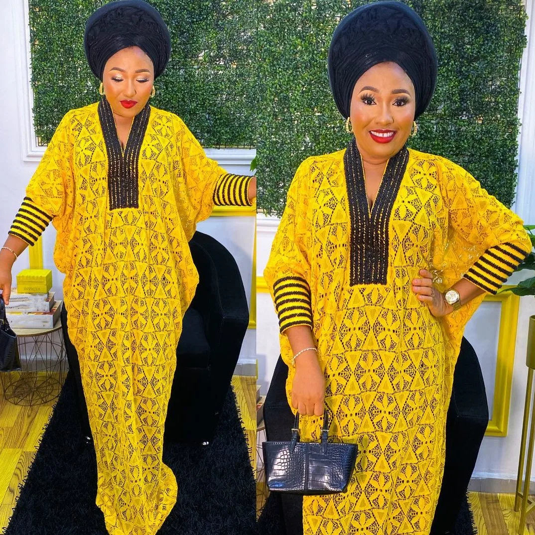Elegant African Dresses for Women Traditional Dashiki Lace Boubou Plus Size Turkey Wedding Party Gown Muslim Kaftan Maxi Dress