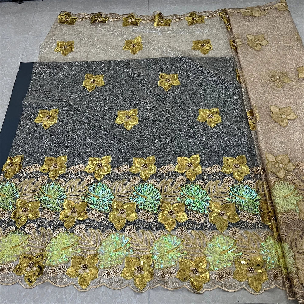 Nigerian Tulle Lace Fabric with Sequins Embroidery, High Quality, African Sewing, Guipure Net Cloth, Prom Dresses, 5Yards