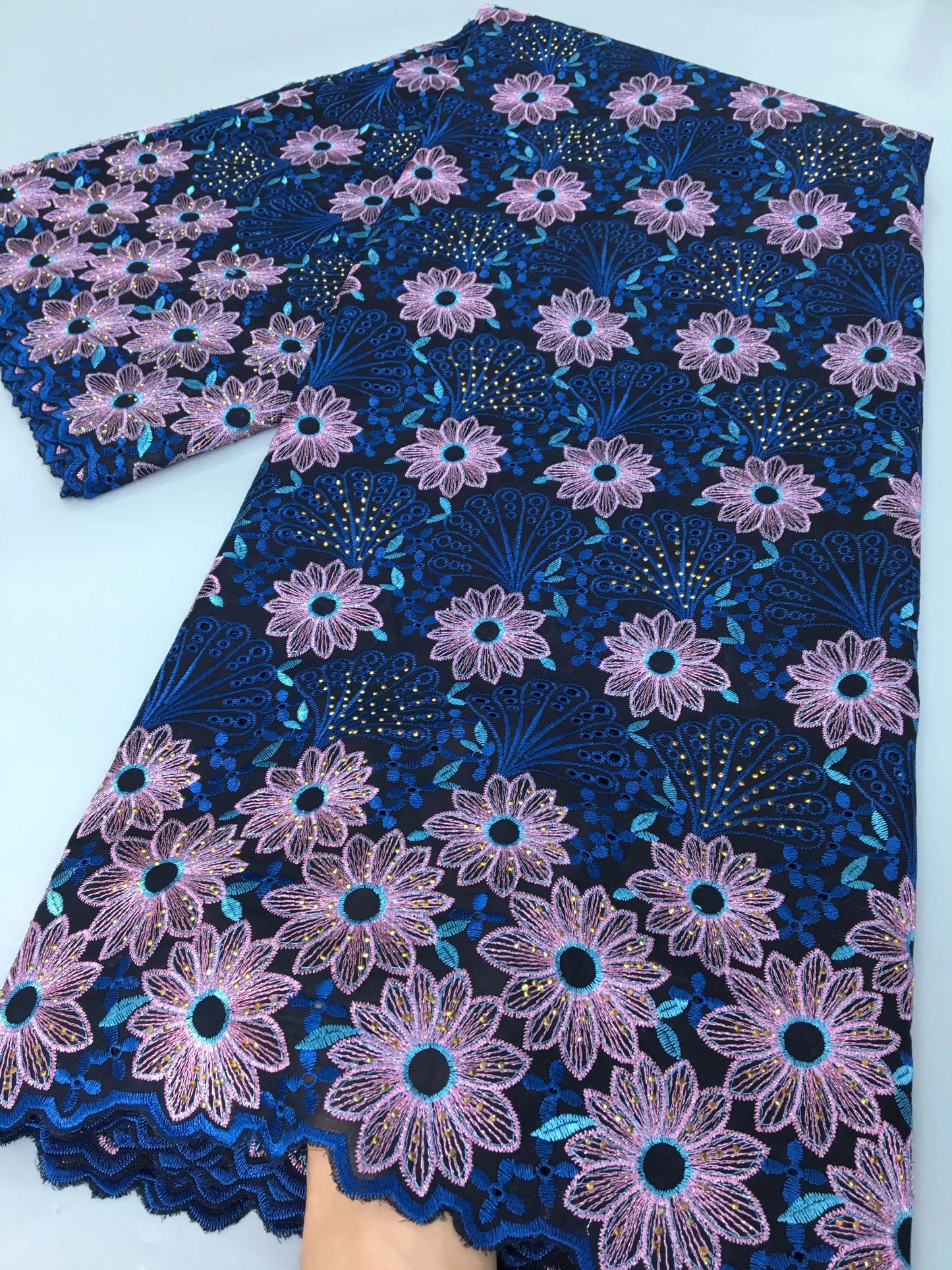 2024 African Cotton Lace Fabric High Quality Nigerian Stones Cotton Lace Fabric Swiss Voile Lace For Women Wedding Dress TY3806