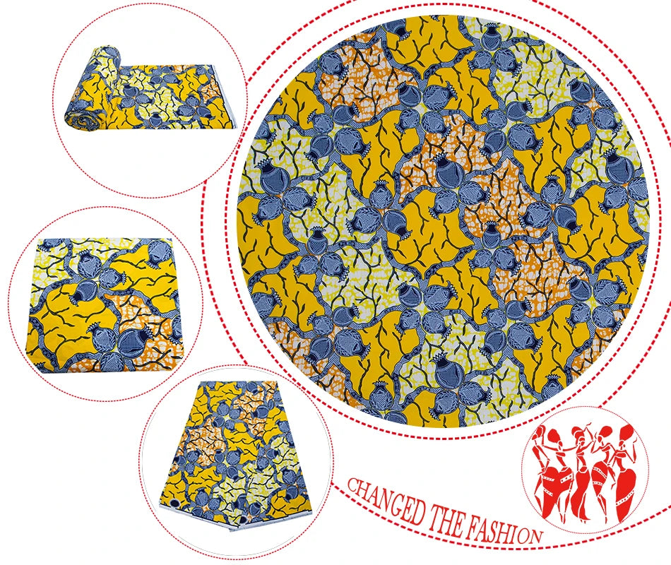 African Wax Fabric 100% Cotton Nigeria Ankara Wax Fabric Block Prints Batik Pagne Soft Sewing Fabric