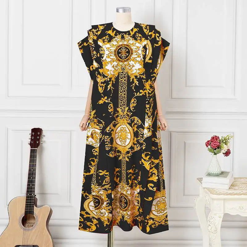 VONDA Plus Size 5XL Elegant Maxi Long Dress 2024 Fashion Satin Dress Sexy Printed Patchwork Bat-wing Sleeve Vestidos Ruffle Robe