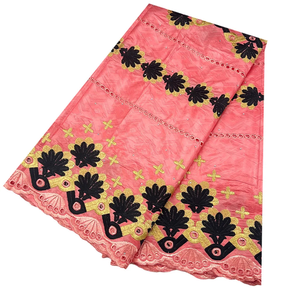 African Bazin Riche Fabric for Dress, African Lace Fabric, Nigerian Embroidery, 100% Cotton, 2.5Yards, F05, Latest