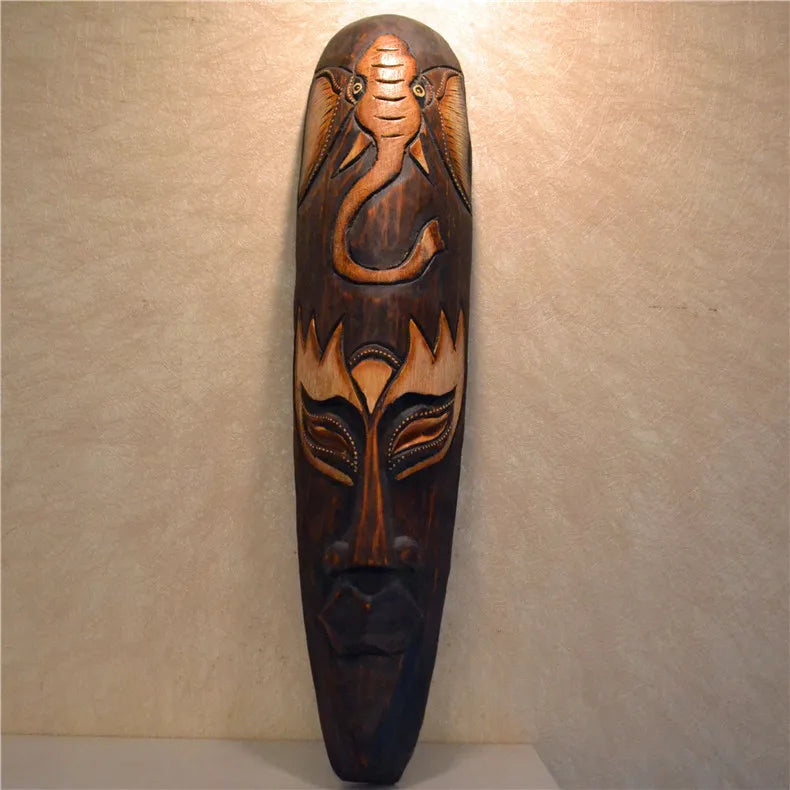 50cm H Southeast Asian Style Wall Hanging Pendant Thai Wood Carving African Face Mask Creative Retro Home Bar Hotel Decoration