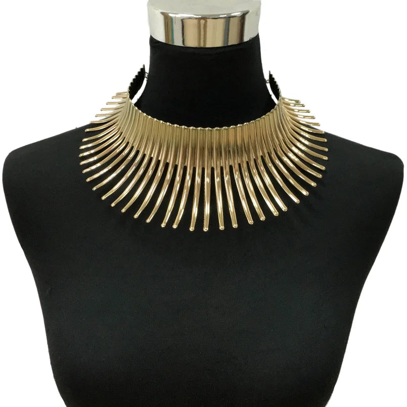KDLUN African Bib Torques Chokers Necklaces For Women Statement Metal Geometric Collar Necklace Indian Jewelry Boho Design