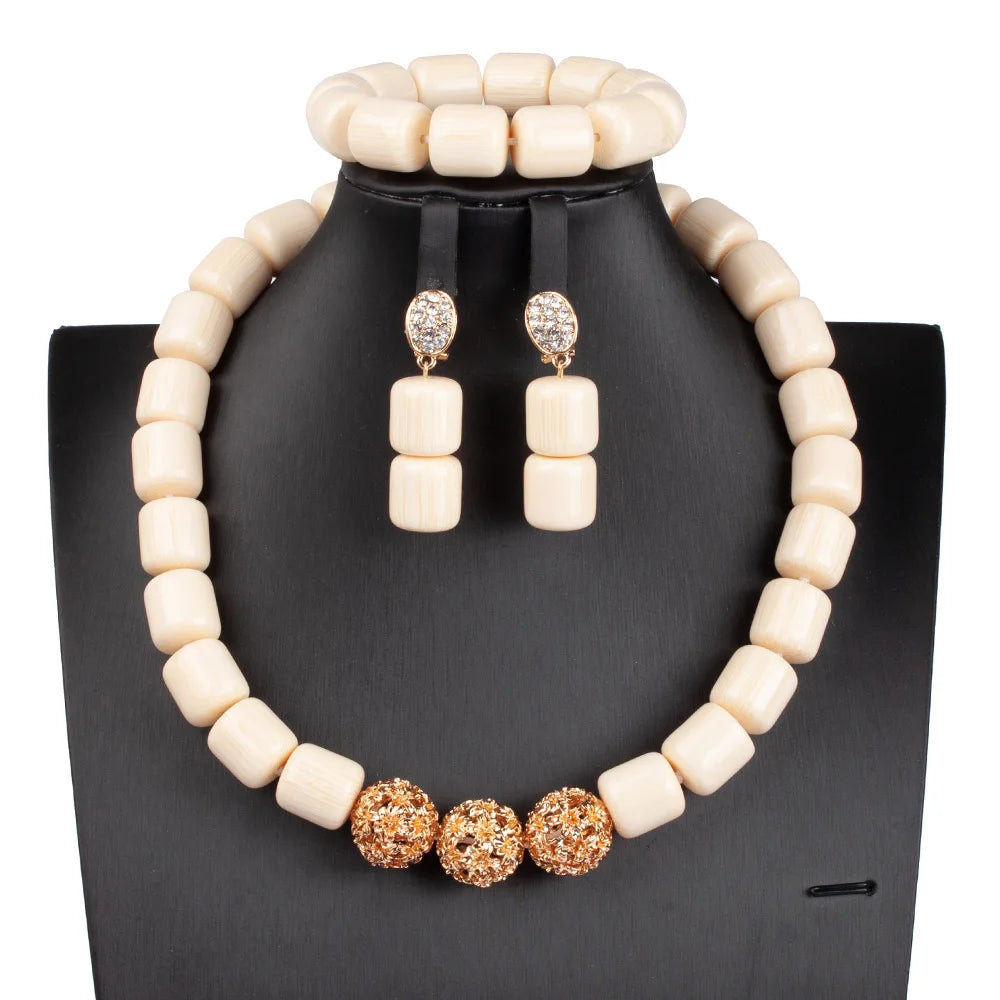 Long Fashion Wedding Beads Necklace White Artificial Coral Bridal Jewelry Sets African Beads Jewelry Set  ABK261