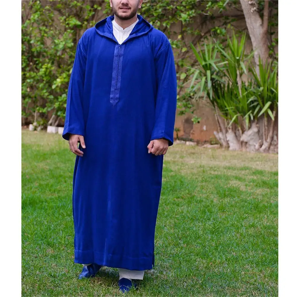 2025 Muslim Men's Casual Jubba Thobe Fashion Abayas Middle East Ethnic Style Hooded Long Robes Pakistani Islamic Clothing Homme