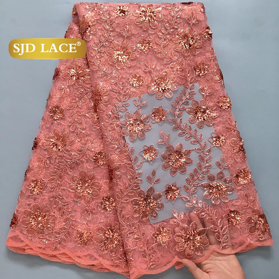 SJD LACE African Green Sequins Mesh Woman Lace Fabric High Quality 2025 Nigerian French Net Lace for Sewing Wedding Dresses 3735
