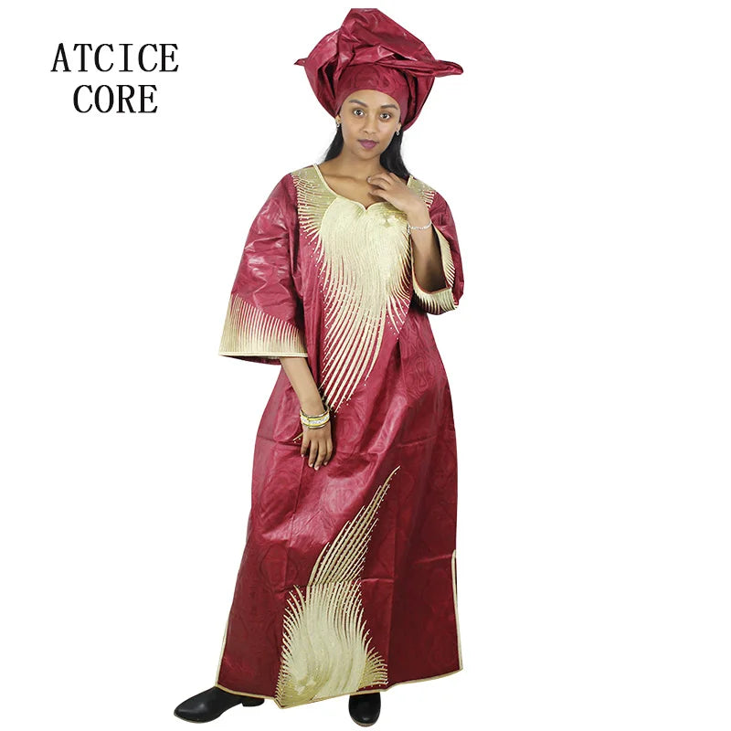 African Attire For Women Bazin Riche Embroidery Plus Size Elegant Party Church Dress