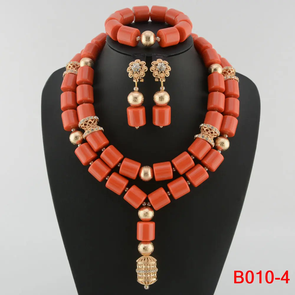 African Beads Wedding Necklace Set Artificial Coral Beads Jewelry Set Wholesale Nigeria Bride Wedding