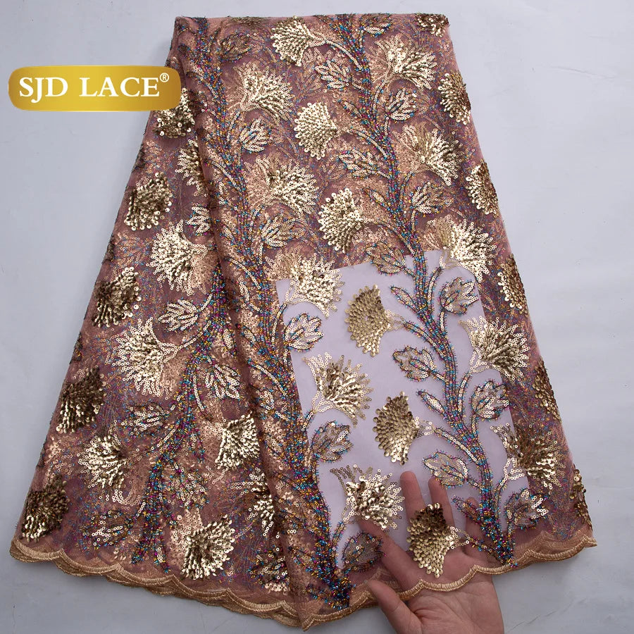 SJD LACE African Green Sequins Mesh Woman Lace Fabric High Quality 2025 Nigerian French Net Lace for Sewing Wedding Dresses 3735