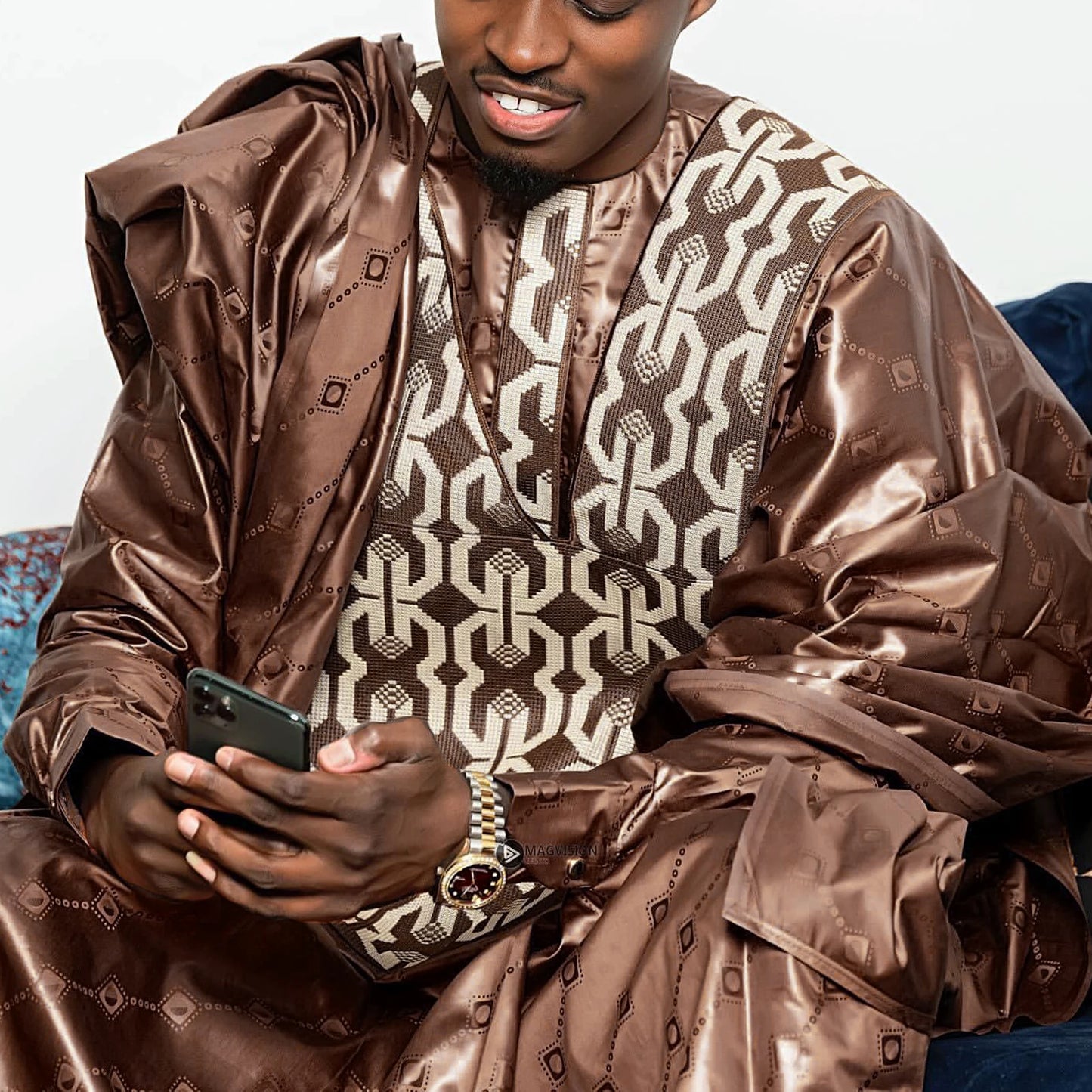 African Clothing For Men Traditional Bazin Riche Embroidery Design Top Long Sleeve 3 Piece Set