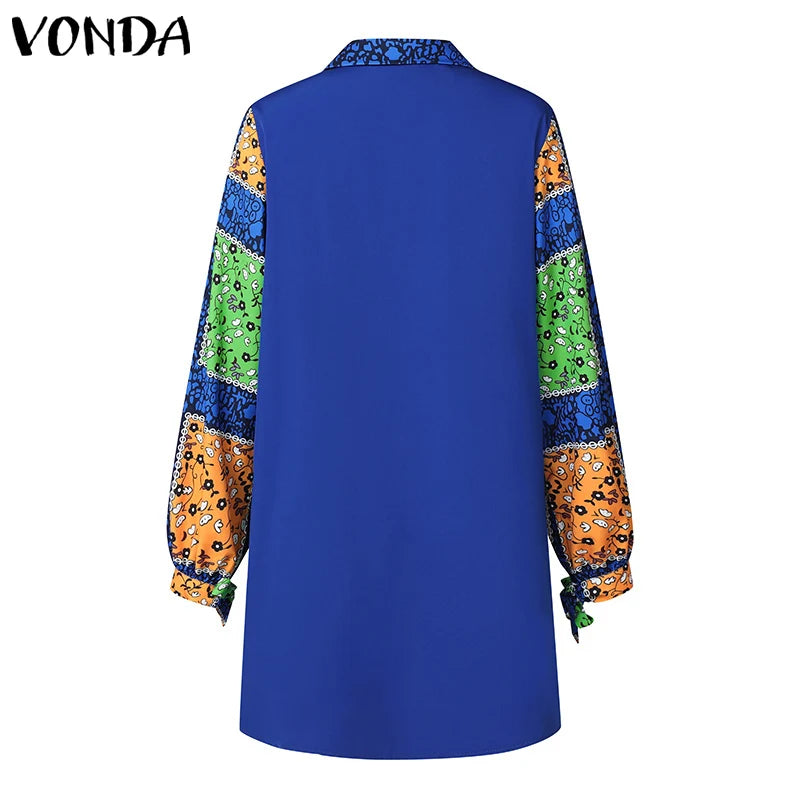VONDA Plus Size 5XL Women Autumn Long Sleeve Printed Dress 2025 Bohemian Party Sundress Vintage A-Line Vestidos Loose Robe