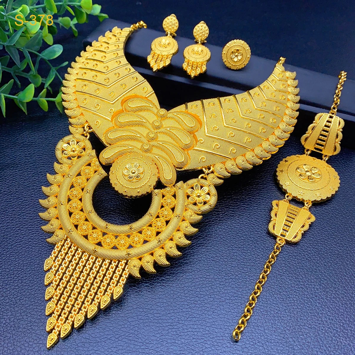 Indian Big 24k Gold Plated Jewelry Set For Women Party Dubai African Necklace Sets Bridal Wedding Gifts Arabic Jewelry Sets