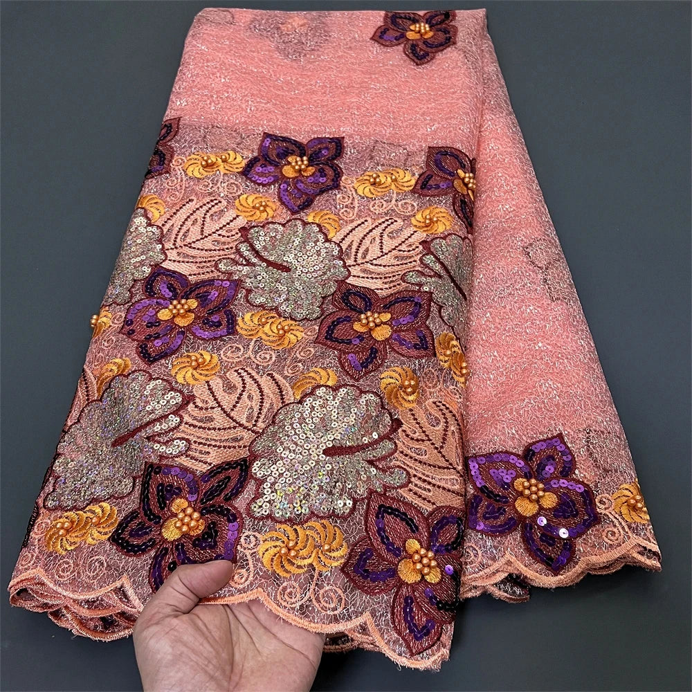 Nigerian Tulle Lace Fabric with Sequins Embroidery, High Quality, African Sewing, Guipure Net Cloth, Prom Dresses, 5Yards