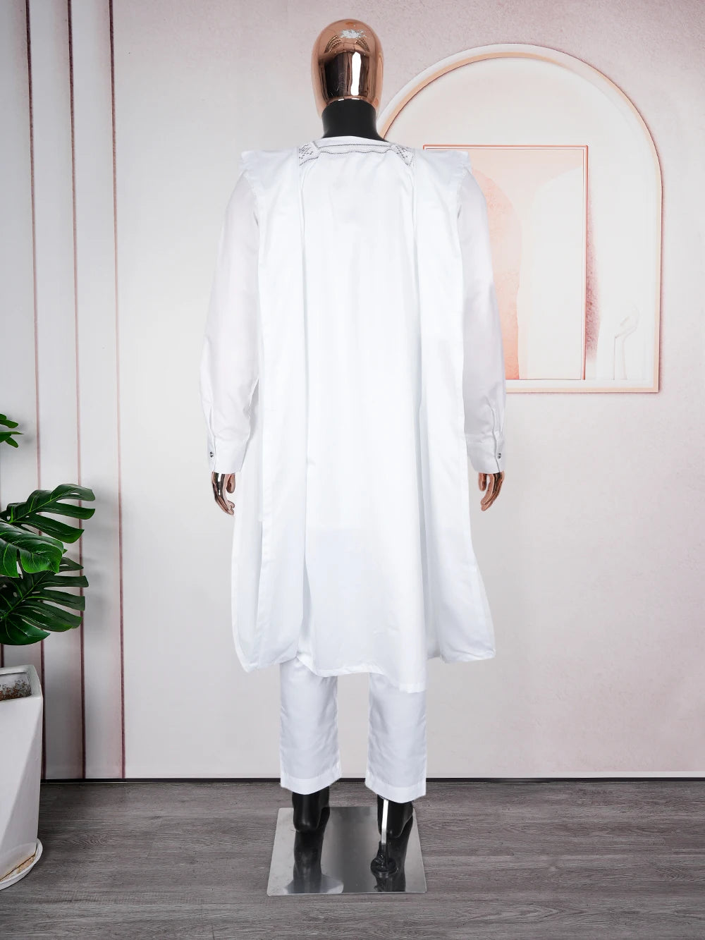 H&D African Clothes for Men White Tradition Wedding Party Clothing Robe Embroidery Shirt Pants 3 Pcs Set Dashiki Agbada Ramadan