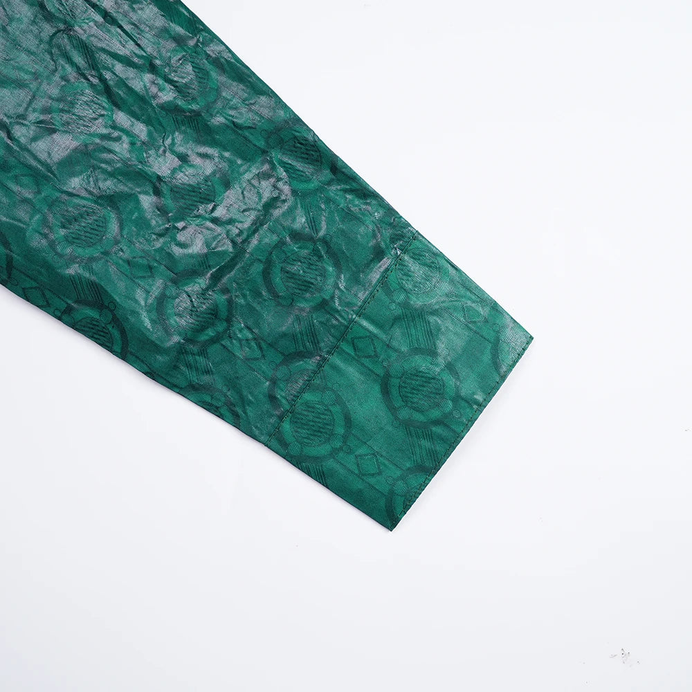 H&D South African Traditional Wear Formal Attire Bazin Riche Dashiki Outfits Green Shirt Pants Robe Suit Agbada Ramadan 2024