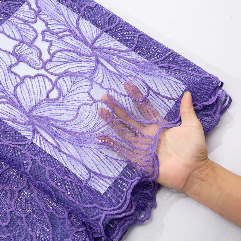 African Milk Silk Mesh Lace with Sequins 2025 French Net Lace Fabric Sewing Embroidered Lace Tulle Nigerian Women Wedding Dress