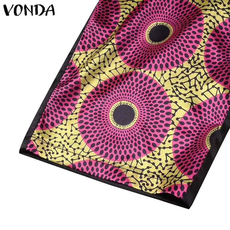 VONDA Plus Size Women Elegant Wide Leg Pants Pants Sets 2024 Vintage 3/4 Sleeve Elastic Waist Tops+Trousers Casual Pleated Suits