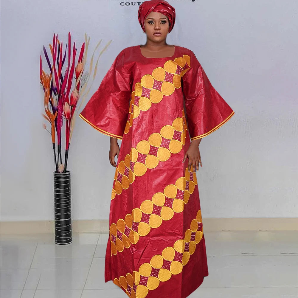 H&D New African Dresses For Women Embroidery Bazin Floral Dresses Ankara Rich Long Robes Nigeria Party Wedding Ramadan