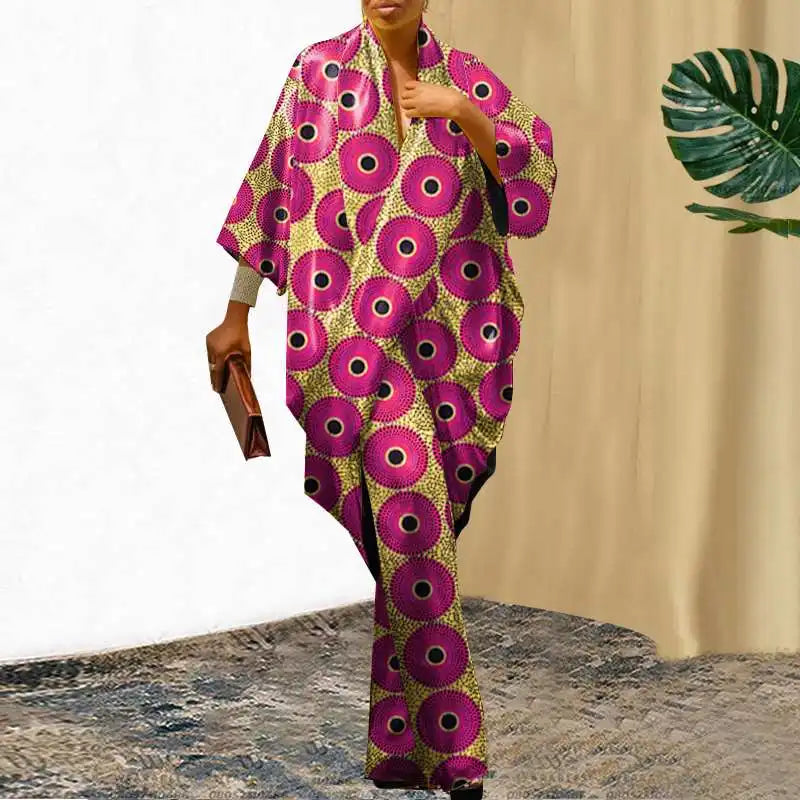 VONDA Plus Size Women Elegant Wide Leg Pants Pants Sets 2024 Vintage 3/4 Sleeve Elastic Waist Tops+Trousers Casual Pleated Suits