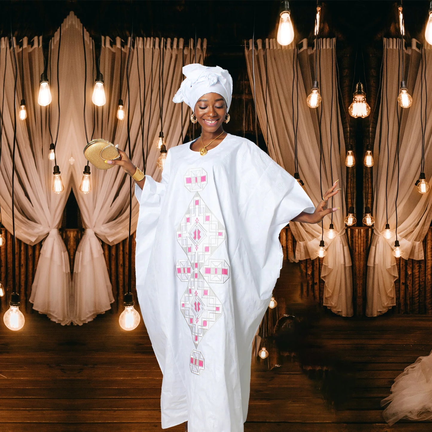 African Attire For Women Bazin Riche Embroidery Plus Size Elegant Party Church Dress