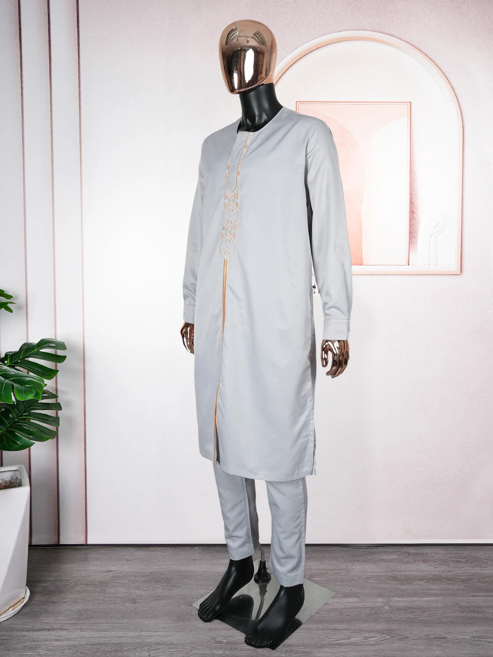 H&D African Agbada Robe Men 2 Pieces Set Embroidery Dashiki Shirt Africa Clothes Long Sleeve Cover Tops Pants Suit Robes Outfit