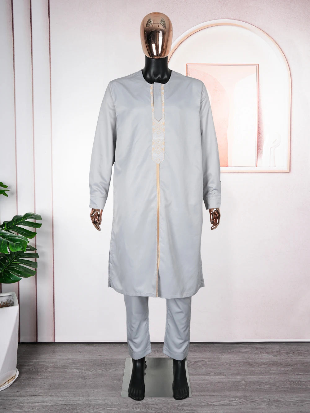H&D African Agbada Robe Men 2 Pieces Set Embroidery Dashiki Shirt Africa Clothes Long Sleeve Cover Tops Pants Suit Robes Outfit
