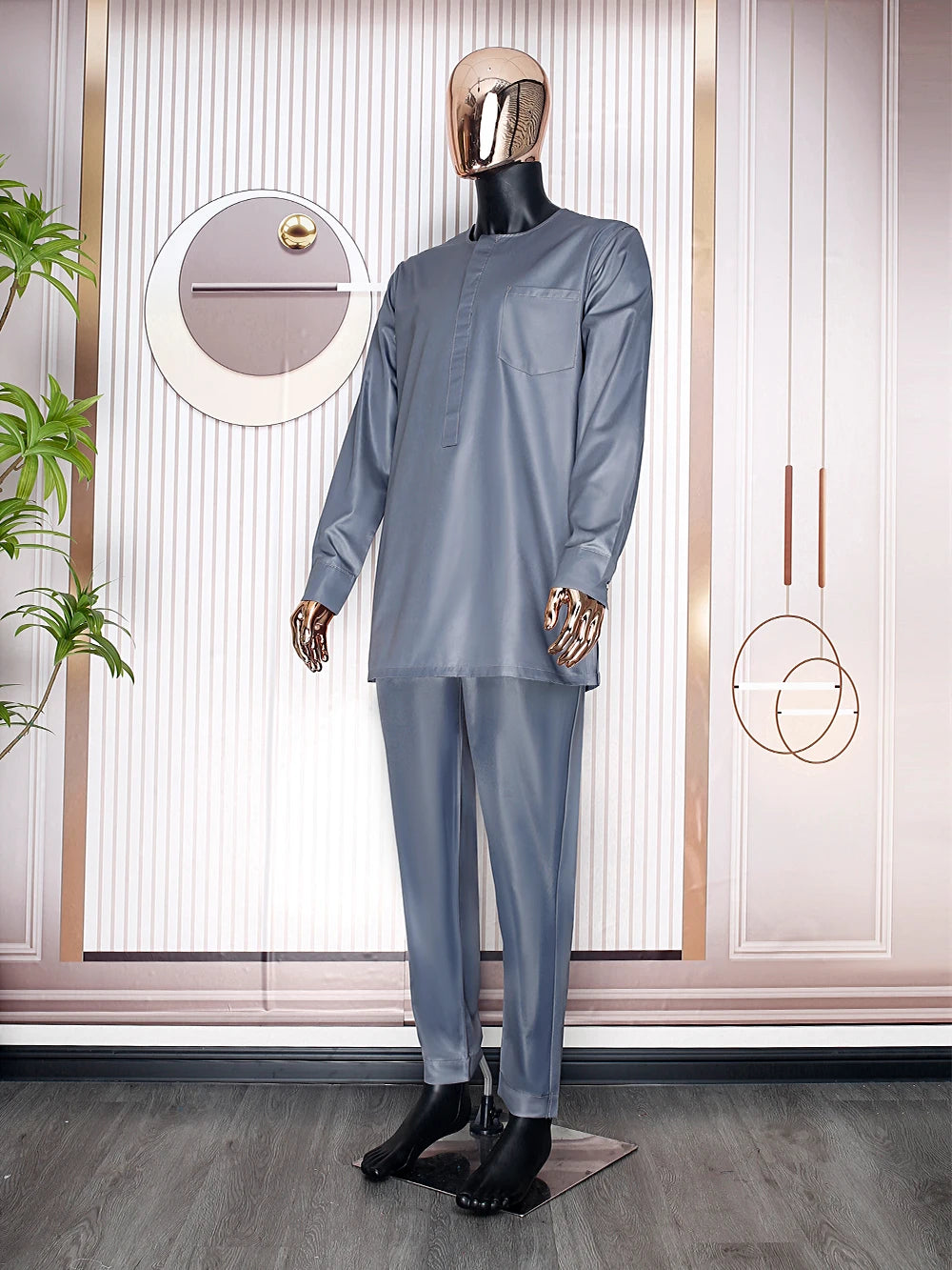 H&D South African Traditional Wear Formal Attire Bazin Riche Dashiki Gray Shirt Pants Robe Suit Agbada Men's wedding party 2024