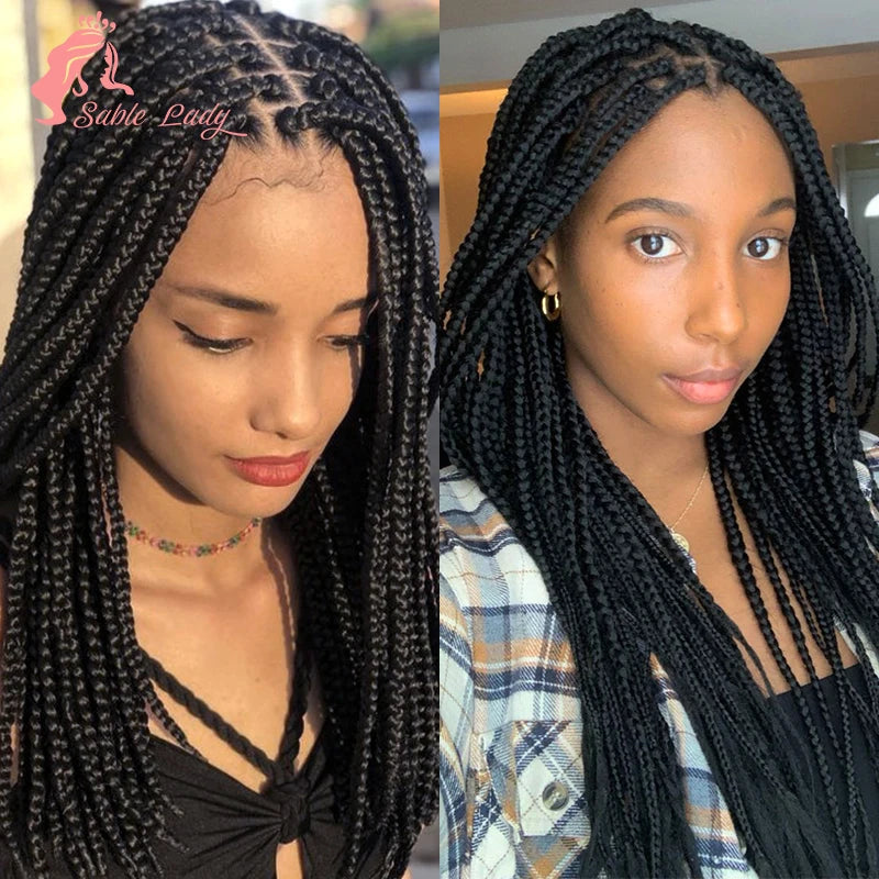 36" Synthetic Knotless Box Braided Wigs For Black Women Cornrow Braids Lace Wigs Full Lace Braids Hair Wig Black Braiding Hair