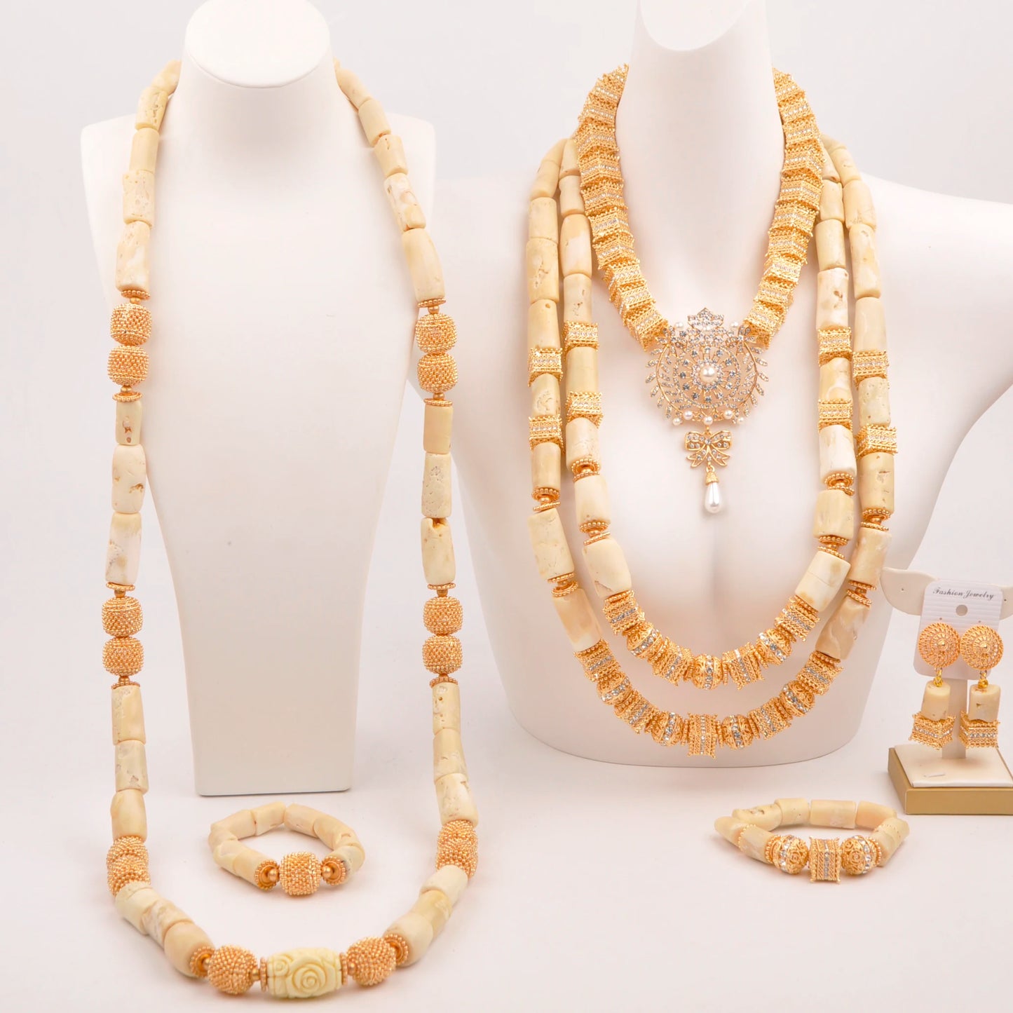 Orange Nigerian Artificial Coral Bead Necklace African Jewelry Sets