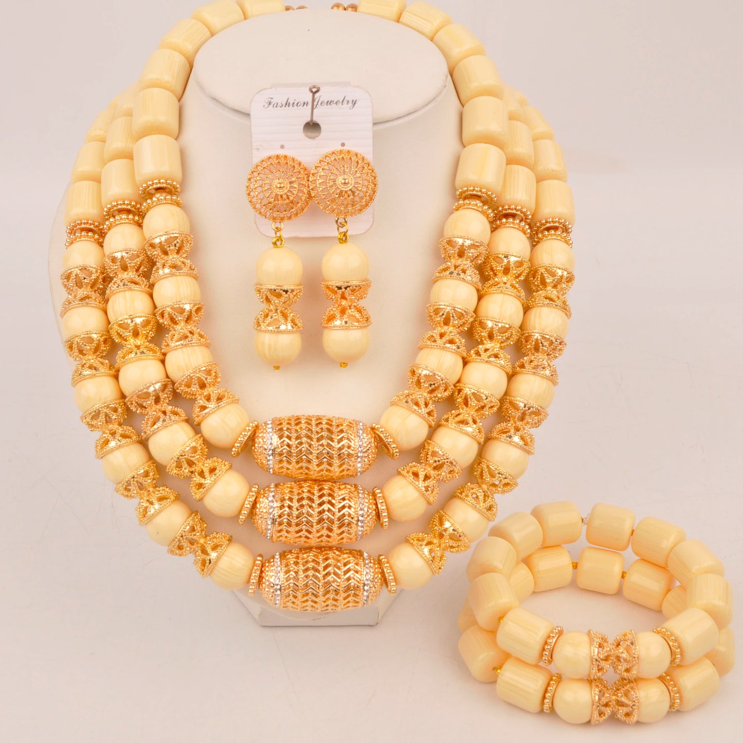 Orange Nigerian Artificial Coral Bead Necklace African Jewelry Sets
