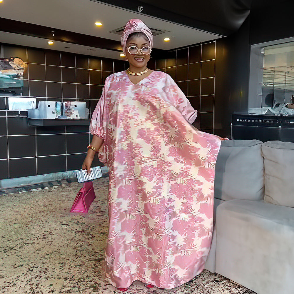 African Dresses for Women 2024 Muslim Fashion Boubou Dashiki Traditional Africa Clothes Ankara Outfits Evening Gown With Headtie