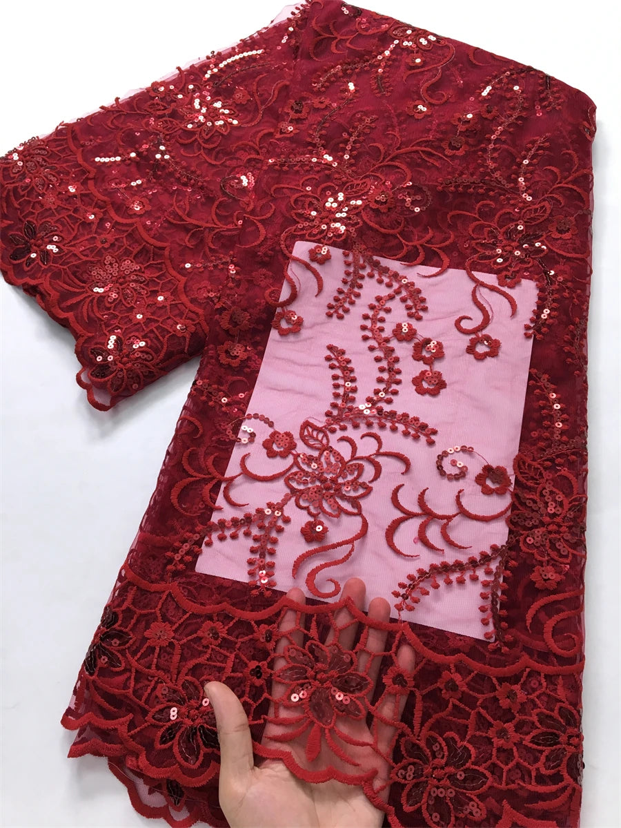 For Sewing Luxury Midi Party Dresses French Tulle Mesh Lace Newest Design African Nigerian Embroidered Lace Fabric,2.5yards 3846