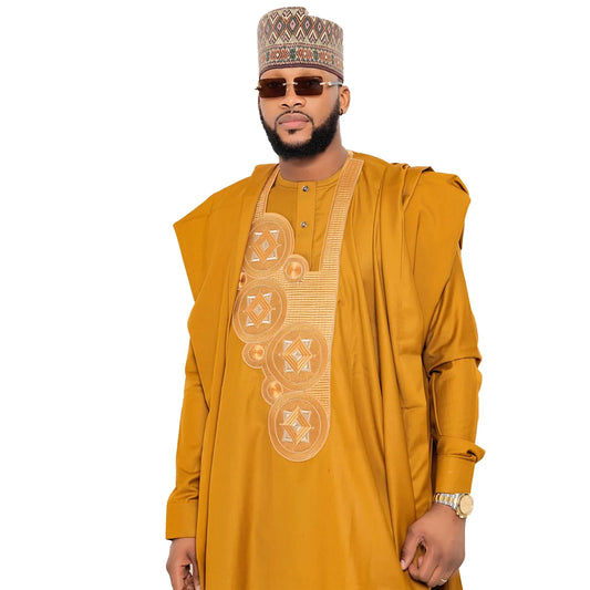 African Clothing For Men Traditional Bazin Riche Embroidery Design Top Long Sleeve 3 Piece Set