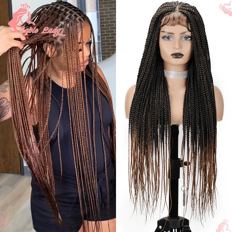 36" Synthetic Knotless Box Braided Wigs For Black Women Cornrow Braids Lace Wigs Full Lace Braids Hair Wig Black Braiding Hair