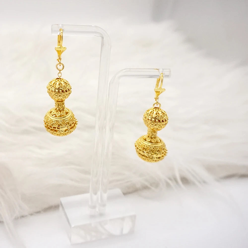 Trendy Nigerian Dubai Gold Color Jewelry Set For Women Tassel Long Chain Bridal Long Necklace Bracelet Earring Ring Wedding Sets