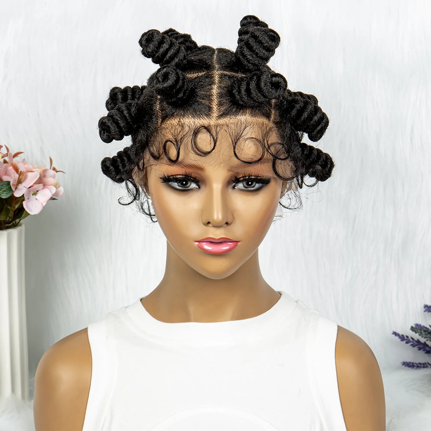 Knotless Braids Wig Synthetic Box Braided Hair Twist Braided Buns Wig Full Lace African Braiding Hair For Black Women