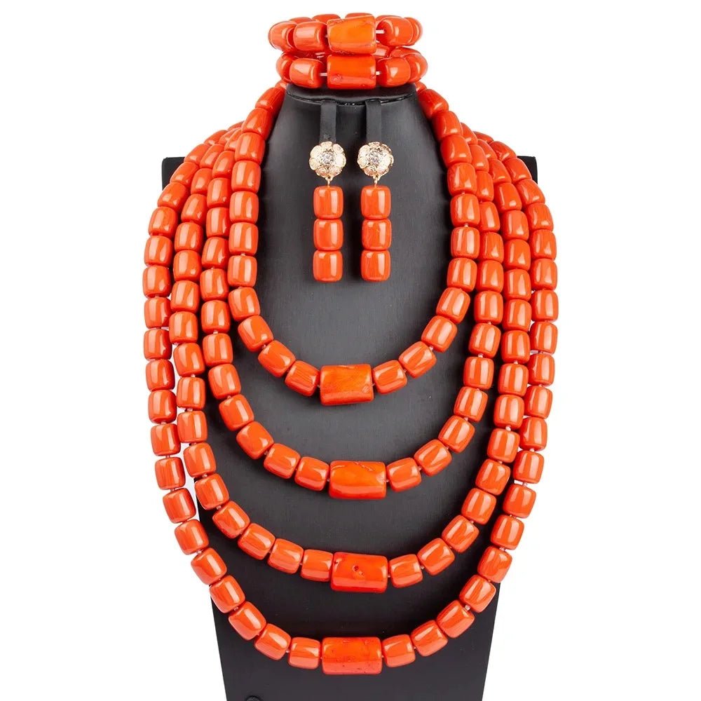 Long Fashion Wedding Beads Necklace White Artificial Coral Bridal Jewelry Sets African Beads Jewelry Set  ABK261