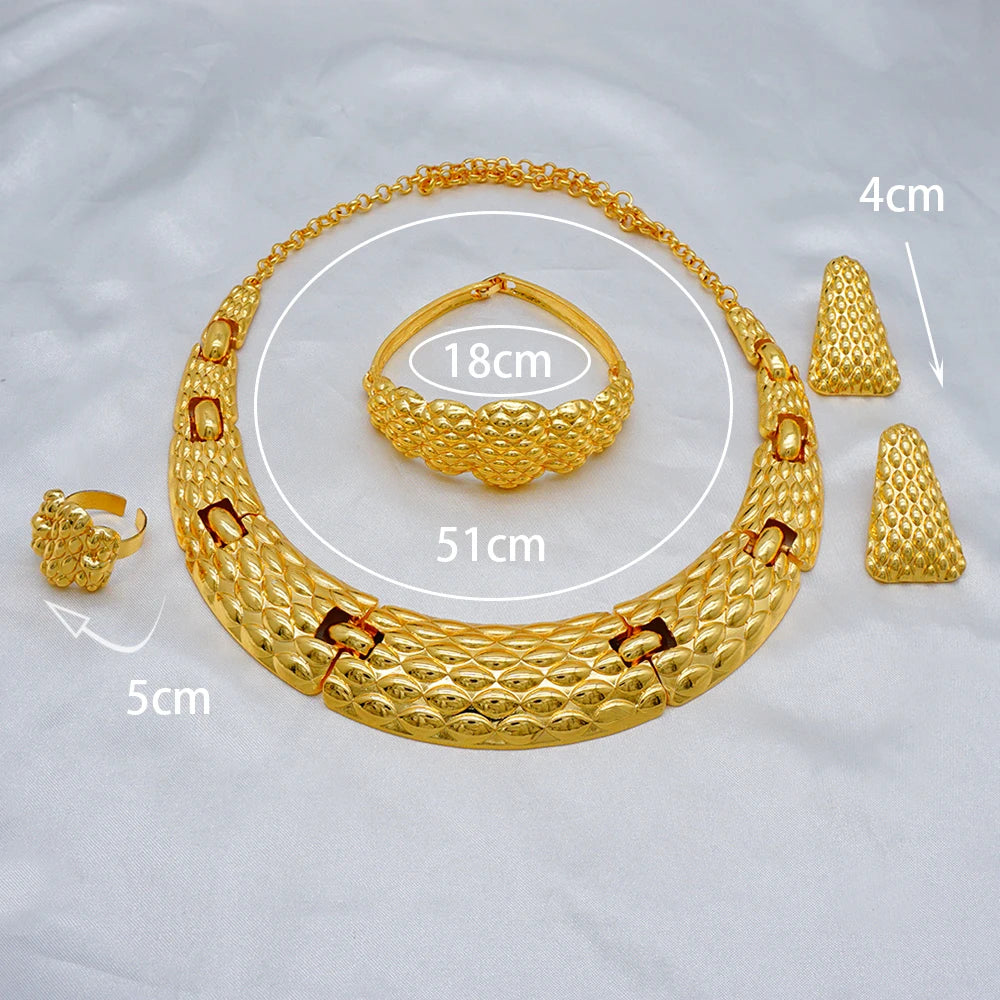 Necklace Sets For Women Dubai African Gold Color Jewelry Set Bride Earrings Rings Indian Nigerian Wedding Jewelery Set Gift