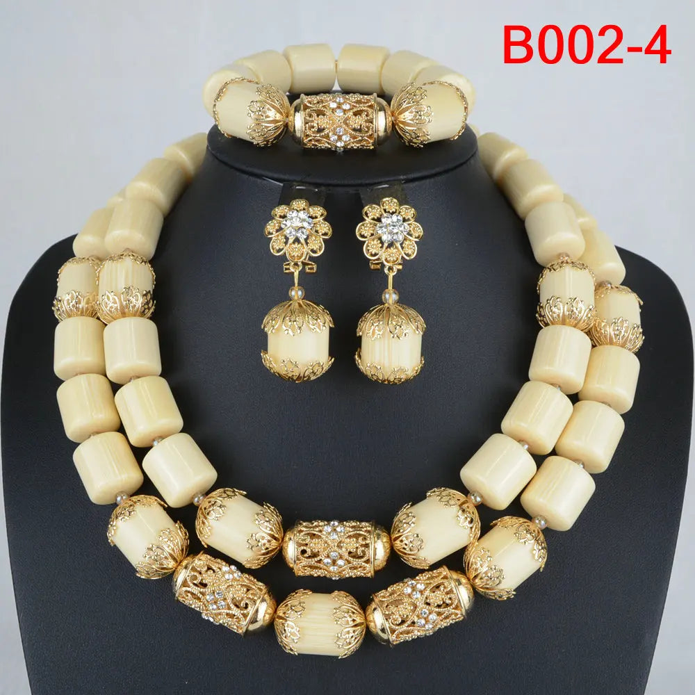African Beads Wedding Necklace Set Artificial Coral Beads Jewelry Set Wholesale Nigeria Bride Wedding