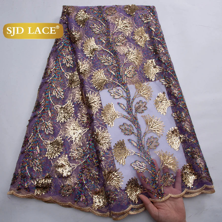 SJD LACE African Green Sequins Mesh Woman Lace Fabric High Quality 2025 Nigerian French Net Lace for Sewing Wedding Dresses 3735