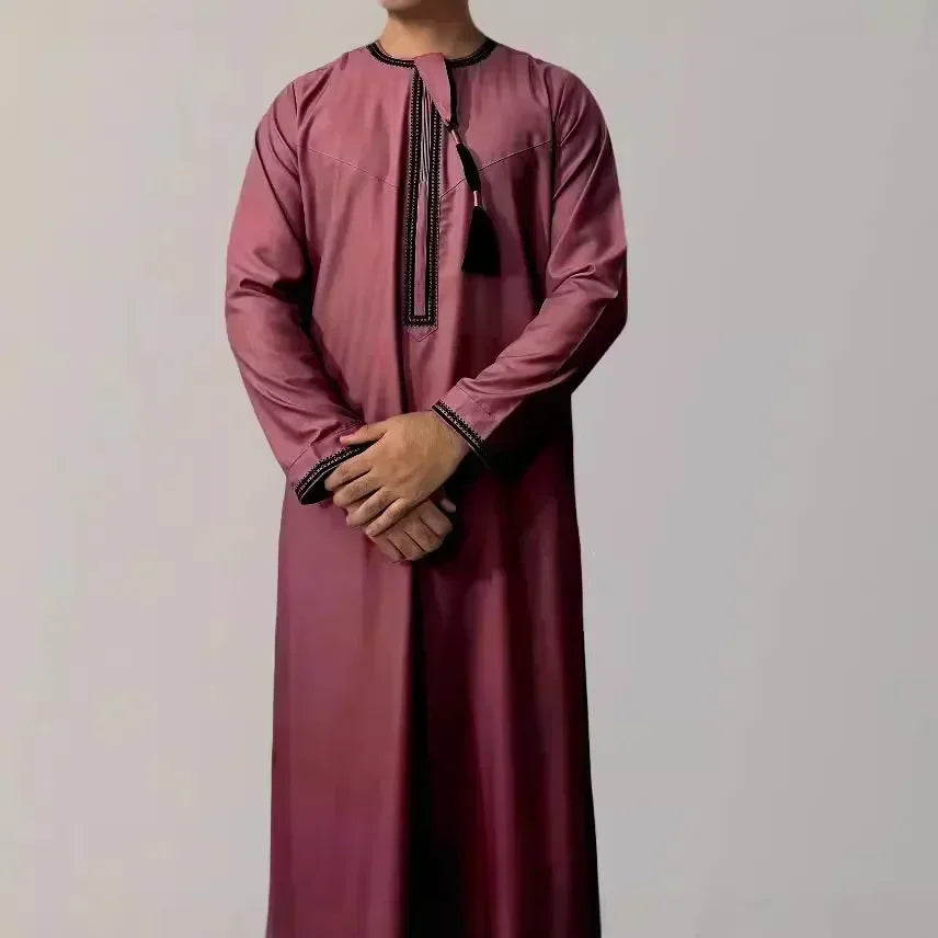 New Men's Muslim Fashion Abayas Dress O Neck Long Sleeve Pullover Kaftan Pakistan Saudi Arab Caftan Islamic Clothing Prayer Robe
