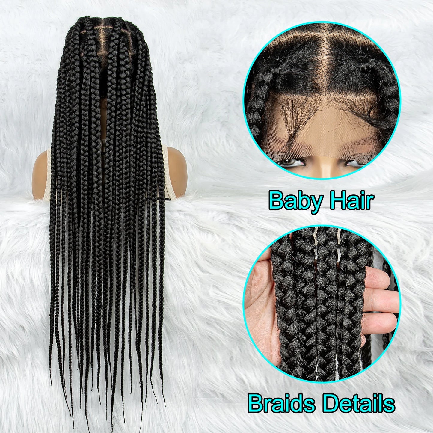 HD Full Lace Braided Wigs for Black Women Cornrow Braids Synthetic Lace Front Wig Big Square Knotless Box Braids With Baby Hair