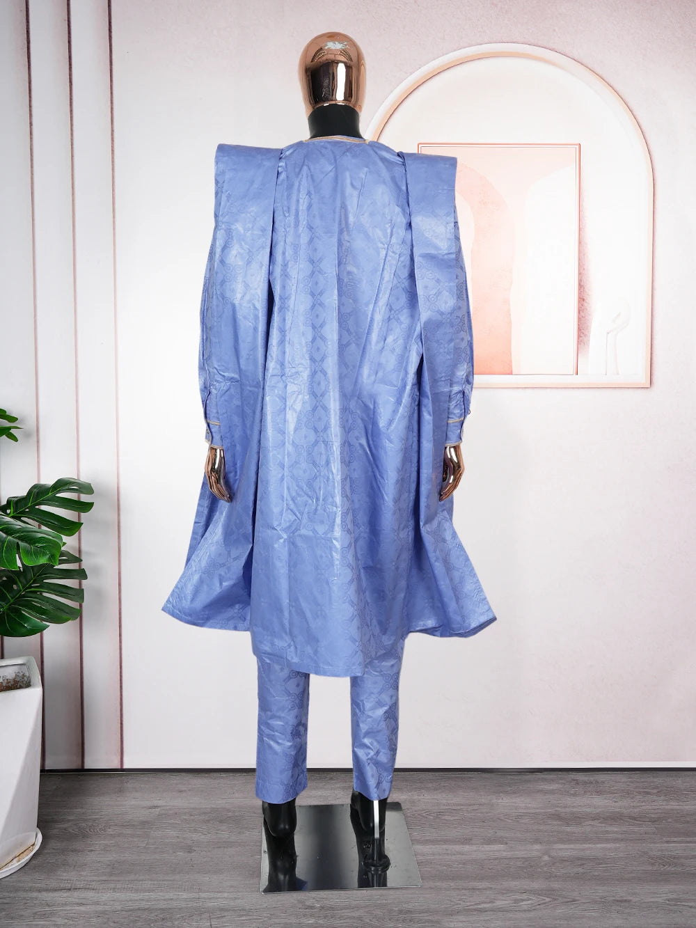 H&D African Traditional Muslim Ramadan Embroidery Wedding Party Thobe Bazin Riche Outfits 3PCS Robe Suit No Cap For Men Agbada