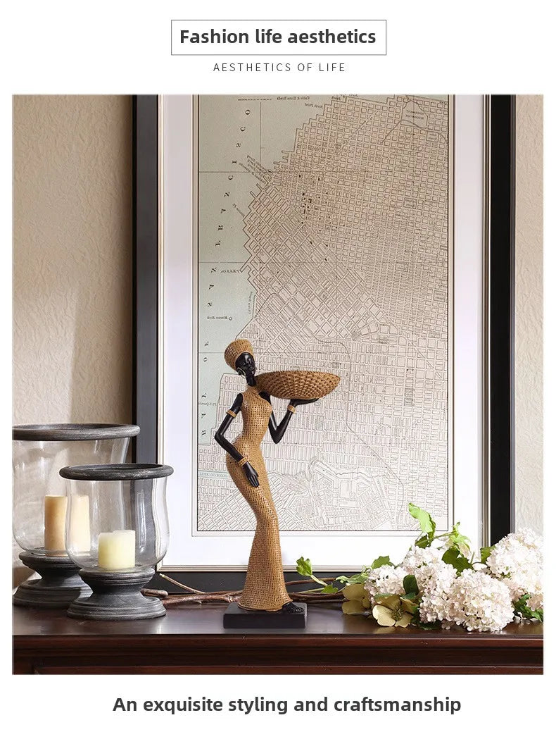 African Girl Home Ethnic Style Craft Resin Ornament Creative Gift Living Room Study Office Desk Character Decoration home decor