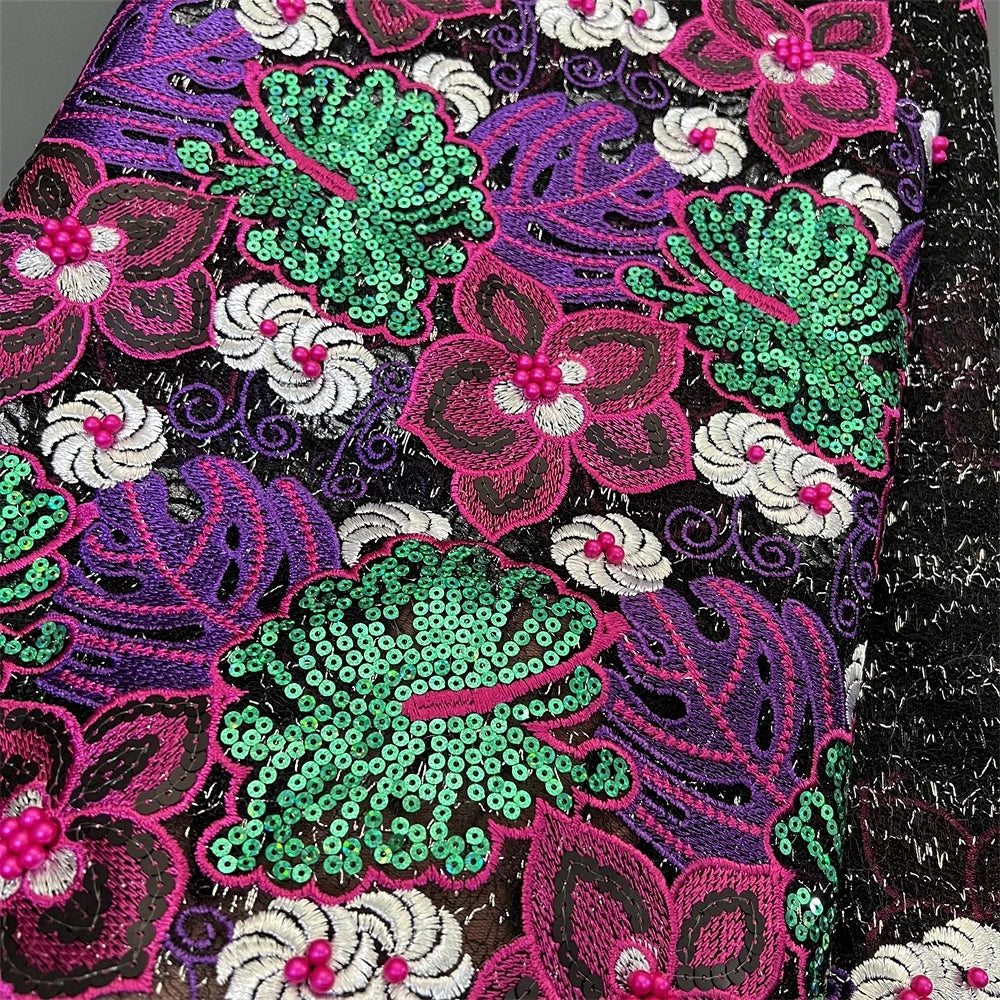 Nigerian Tulle Lace Fabric with Sequins Embroidery, High Quality, African Sewing, Guipure Net Cloth, Prom Dresses, 5Yards