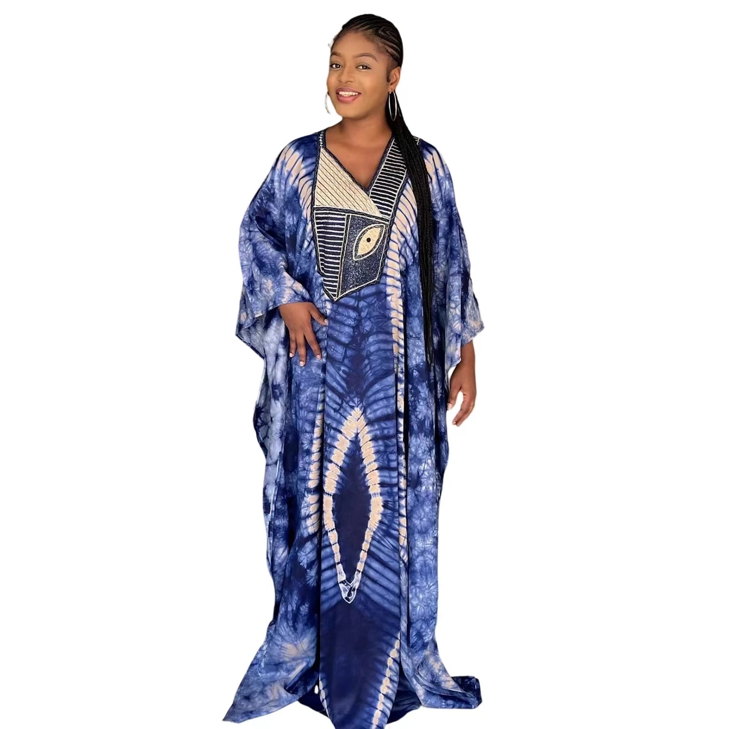 African Dresses For Women Tie Dyed Dashiki Embroidery Design Couple Fashion Elegant Dress With Scarf