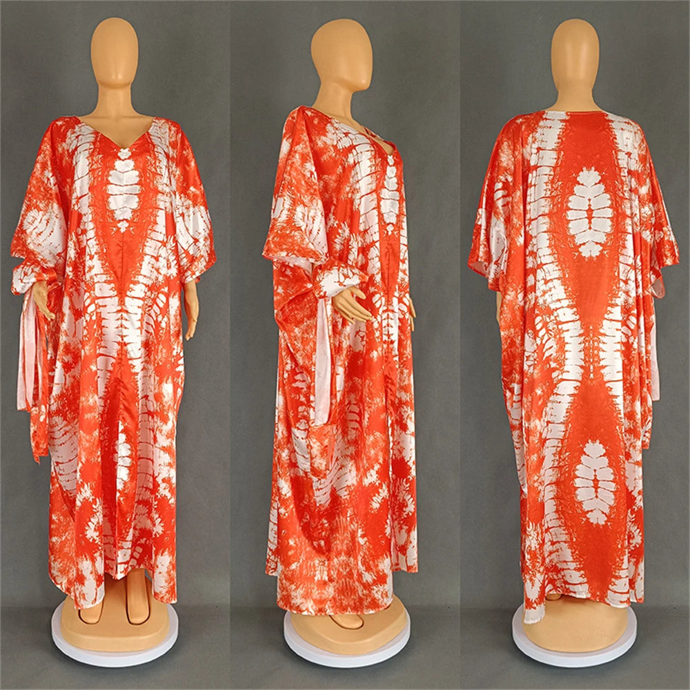 African Dresses for Women Hijab Kaftan Print Loose Boubou Robe Africa Clothes Ankara Dashiki Dubai Abaya Scarf Gown Caftan Dress